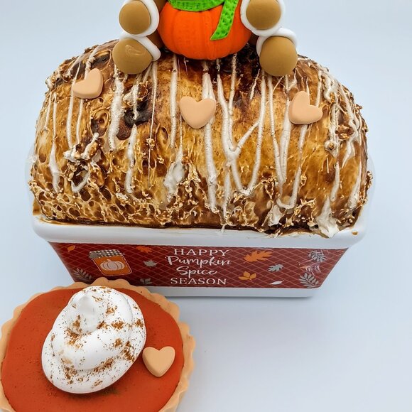 Pumpkin Spice Fake Bread & Tart Set with Gingerbread, Fall Tiered Tray Decor - Picture 6 of 7